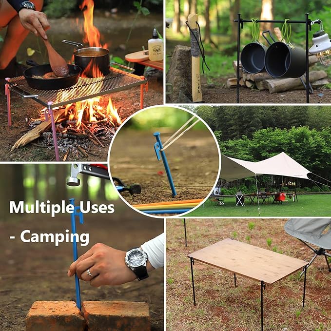 4Pcs Heavy-Duty Forged Steel Tent Stakes, 12in, with Storage Pouch ??Ideal for Rocky Terrain