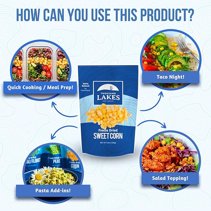 Thousand Lakes Freeze Dried Vegetables - Sweet Corn - Bulk 1 Pound (16 Ounces) | 100% Whole Sweet