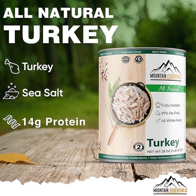 MOUNTAIN ESSENTIALS All Natural Canned Turkey 28 Oz – Fully Cooked, Ready to Eat White Meat