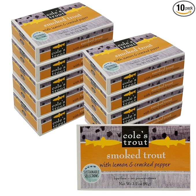 COLE?™S - Smoked Trout Fillet with Lemon & Cracked Pepper | 3.2oz Hand-Packed Canned Fish | High in