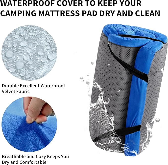 HOMBYS 3 INCH Thick Waterproof Memory Foam Camping Mattress for Outdoor Sleeping, Portable Roll Up