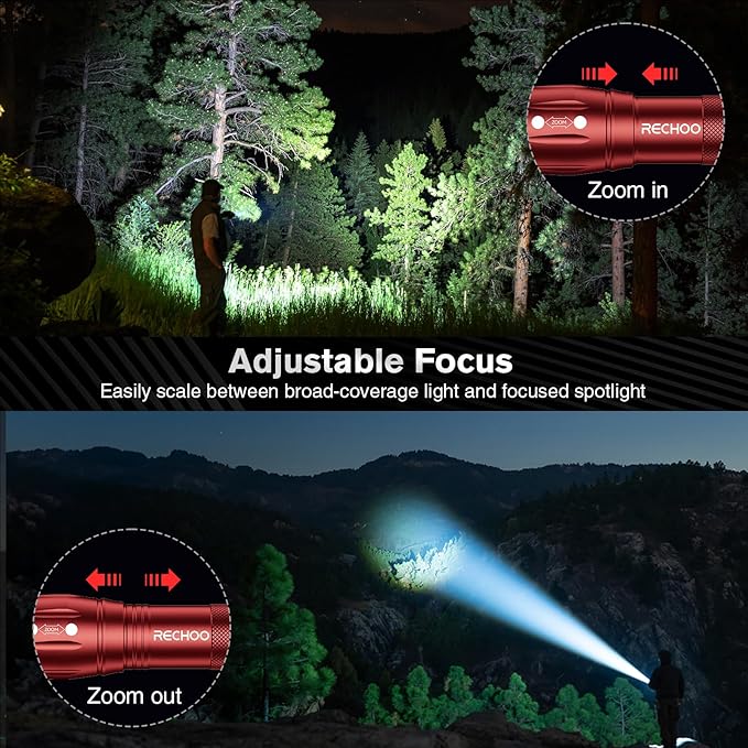 RECHOO LED Flashlight 2 Pack Red, Tactical Flashlights High Lumens with 3 Modes, Pocket Small Flash