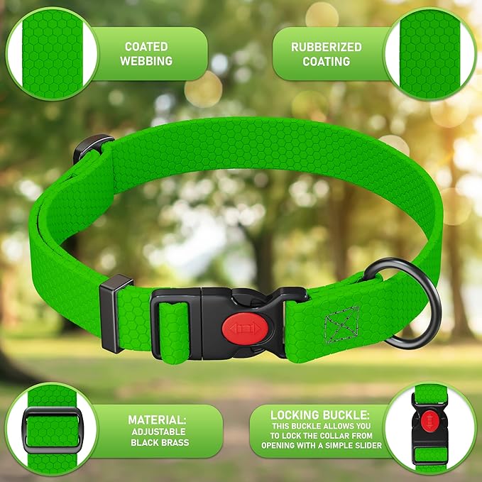Adjustable Dog Collar with Safety Lock Buckle - Made in USA - Honeycomb Waterproof Heavy Duty Dog