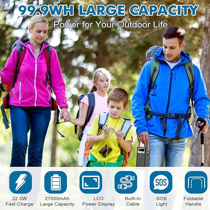 Portable Power Station, 27,000mAh Outdoor Generator with Built in Cable, Portable Power Bank Backup