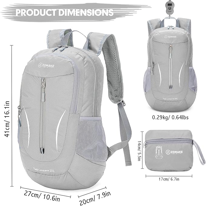 ZOMAKE Ultra Lightweight Packable Backpack 25L, Foldable Hiking Backpacks Water Resistant Small