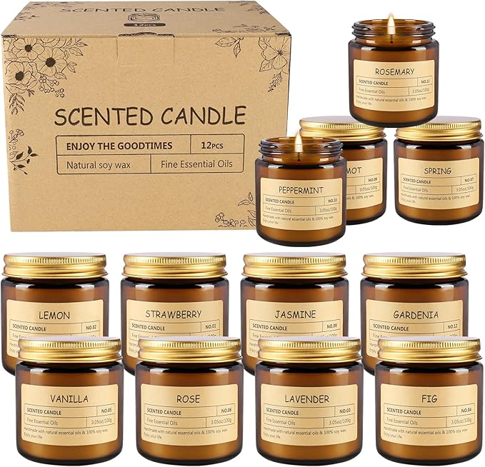 12Pack Scented Candle Set - Aromatherapy Candle Gift Set ??Long Lasting Jar Candles for Men| Women