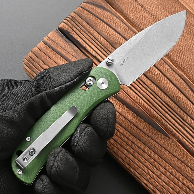 FF22 Folding Pocket Knife,VG10 Steel Blade Micarita Handle Full Tang Knife for Outdoor Activities