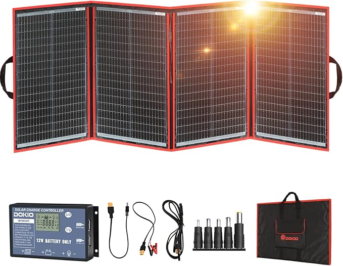 DOKIO 200W Portable Foldable Solar Panel Kit, Compact 20x26.4in Design 9.7lb with Separate