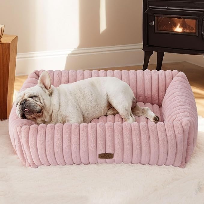 Bedsure Washable Dog Bed for Medium Dogs - Cute Furry Puppy Beds, Rectangle Orthopedic Corduroy