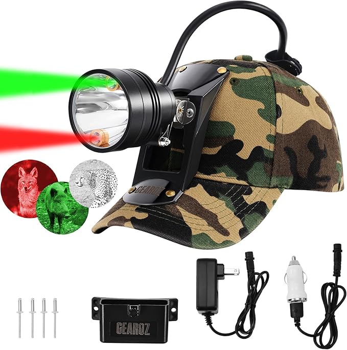 10W LED Coyote Hog Coon Hunting Lights, Rechargeable Hunter Headlamp, Waterproof 60000LUX Super