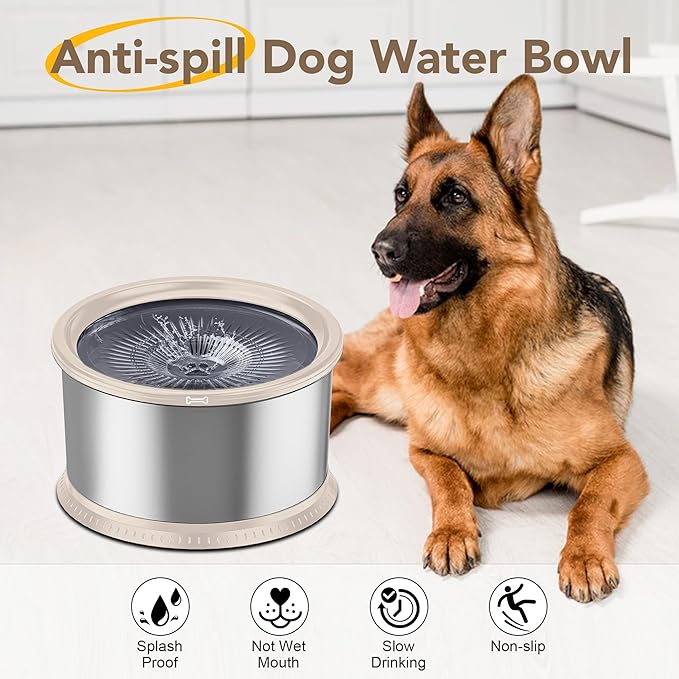 4.5L/1.2Gal Dog Water Bowl, No Spill Stainless Steel Slow Water Bowl for Medium Large Dogs, Large