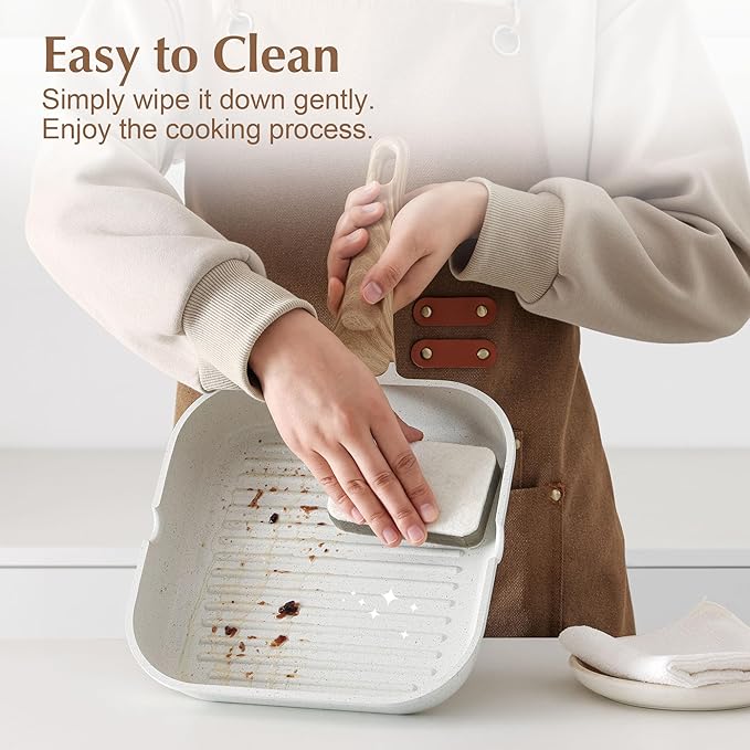 SENSARTE Nonstick Ceramic Grill Pan for Stove Tops, Versatile Square Grilling Pan with Pour Spouts