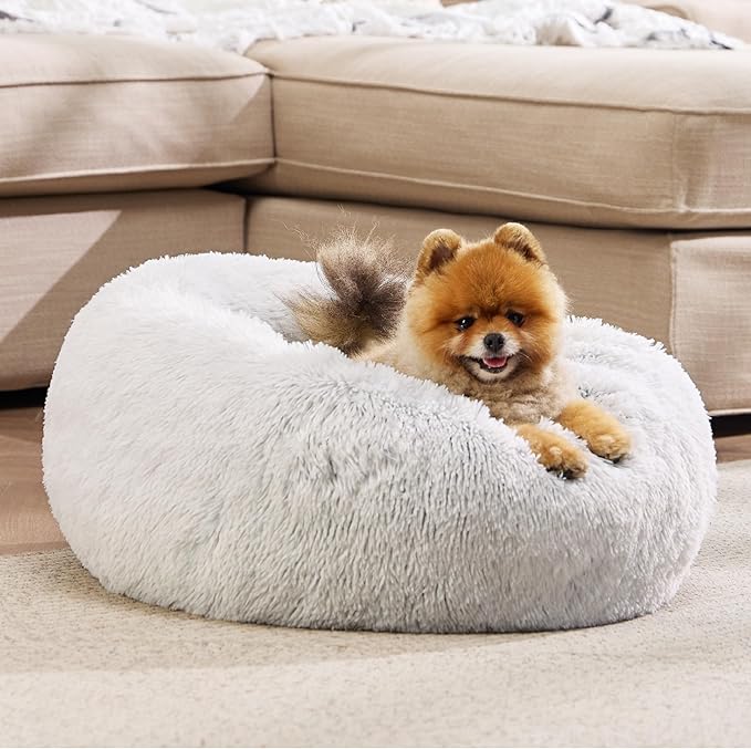 Bedsure Calming Dog Bed for Small Dogs - Donut Washable Small Pet Bed, 23 inches Anti-Slip Round