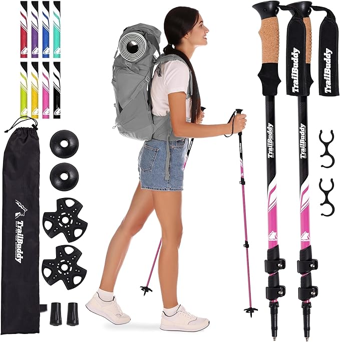 TrailBuddy Trekking Poles ??Lightweight 7075 Aluminum Hiking Poles for Women, Men & Seniors