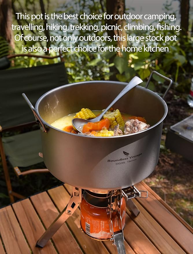 Boundless Voyage Outdoor Camping Titanium Pot 5.0L Stockpot with Lid Folding Handle Hiking Picnic