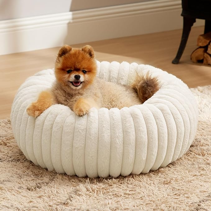Bedsure Donut Small Dog Bed - Dog Beds for Small Dogs with Corduroy Fleece & Anti Slip Bottom