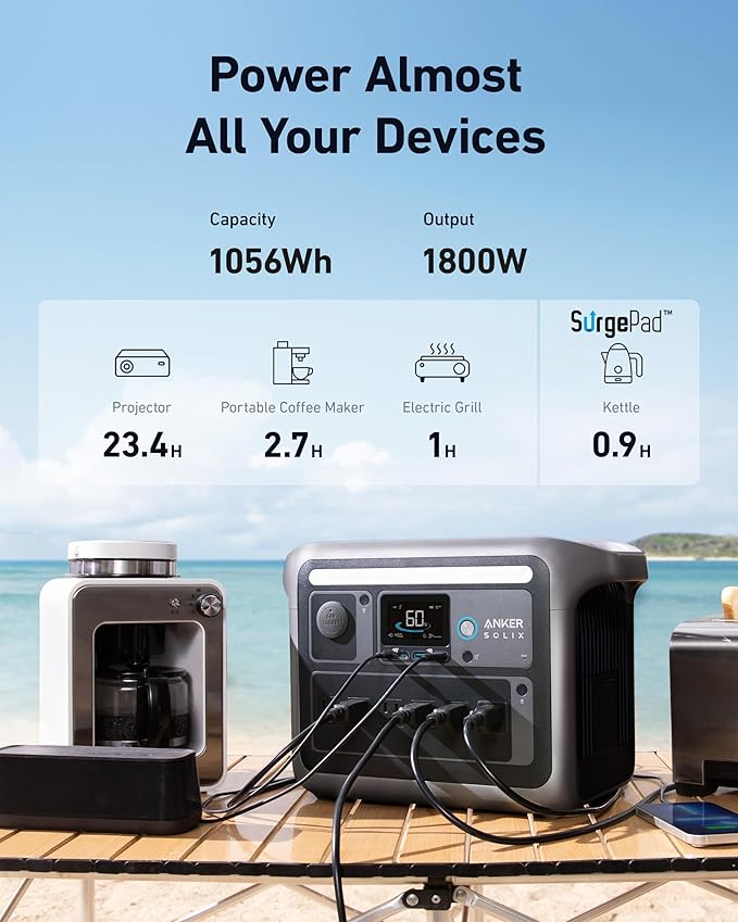 Anker SOLIX C1000 Portable Power Station, 1800W (Peak 2400W) Solar Generator, Full Charge in 58