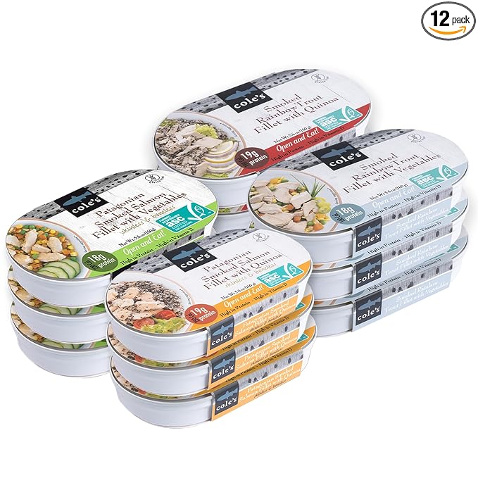 COLE’S Open & Eat Meals Variety Pack | 5.6 oz Hand-Packed Smoked Salmon & Trout with Quinoa &