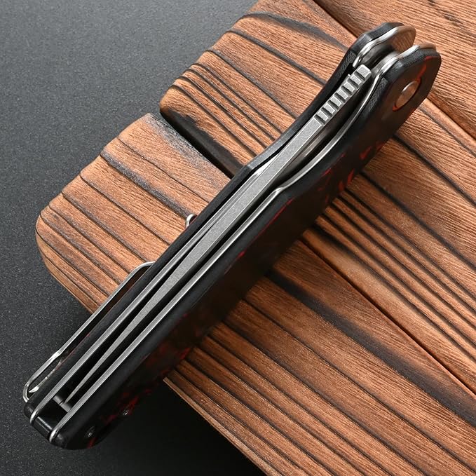 FF19 Folding Pocket Knife，D2 Steel Blade Carbon Fiber Handle EDC Tool Knife for Outdoor Camping
