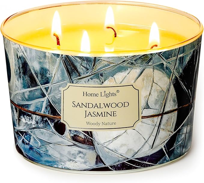 HomeLights Soy Wax Candles for Home Scented, 4-Wick Candles in Sandalwood Jasmine Scented