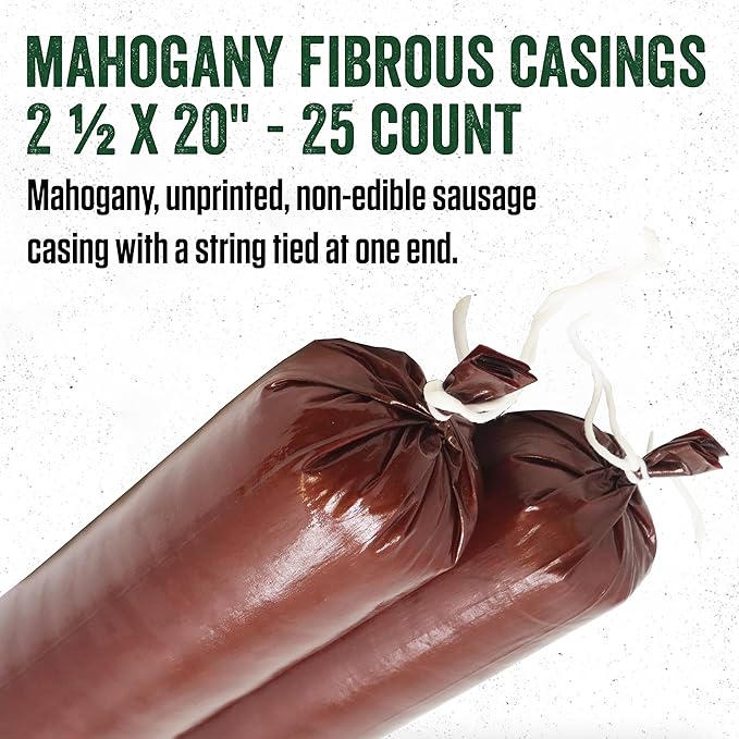 LEM Products Mahogany Fibrous Casings, 2 ½ Inches x 20 Inches, Non-Edible Sausage Casings, Stuffs