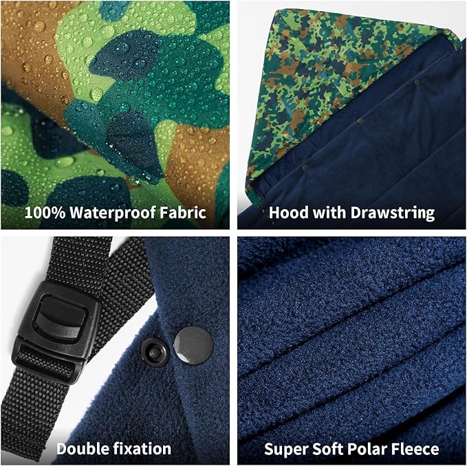 Waterproof Stadium Blanket, Fleece Camping Blanket Soft Warm Wearable Camp Blanket for Outdoor