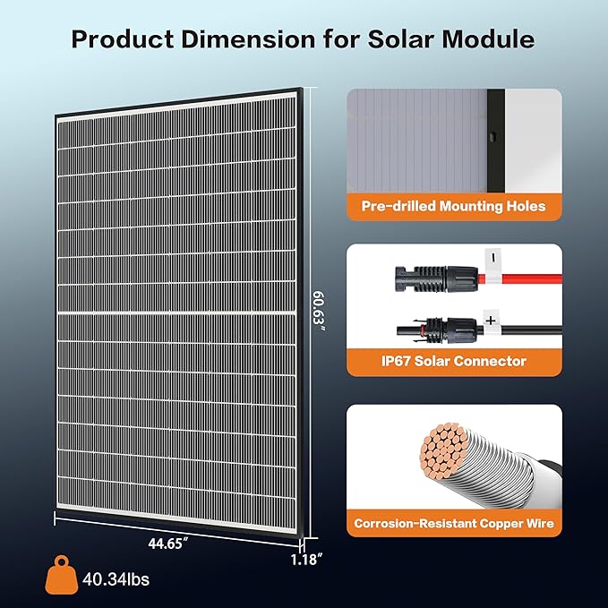 400 Watt Solar Panels, N-Type 16BB 2PCS 400W Bifacial Solar Panel, 25% High Efficiency Solar Module