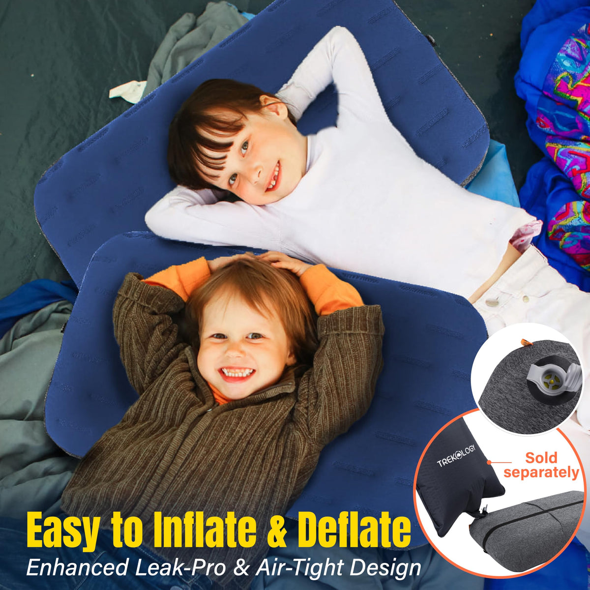 TREKOLOGY Camping Pillow - Large Inflatable (24"x15") for Home-Like Comfort, Portable & Ergonomic