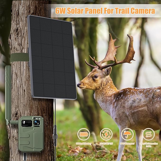 Trail Camera Solar Panel,6W Solar Battery Charger Kit 6V/2A 9V/1.5A 12V/1A with 6000mAh Battery for