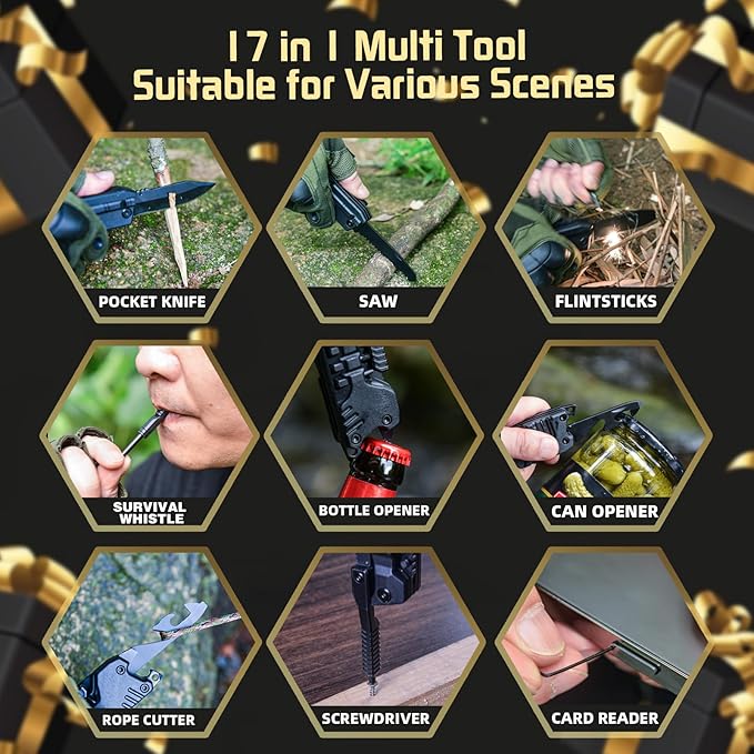 Multi-Tool Gifts for Men, Christmas Stocking Stuffers for Dad from Daughter Son, Multitool Knife 17