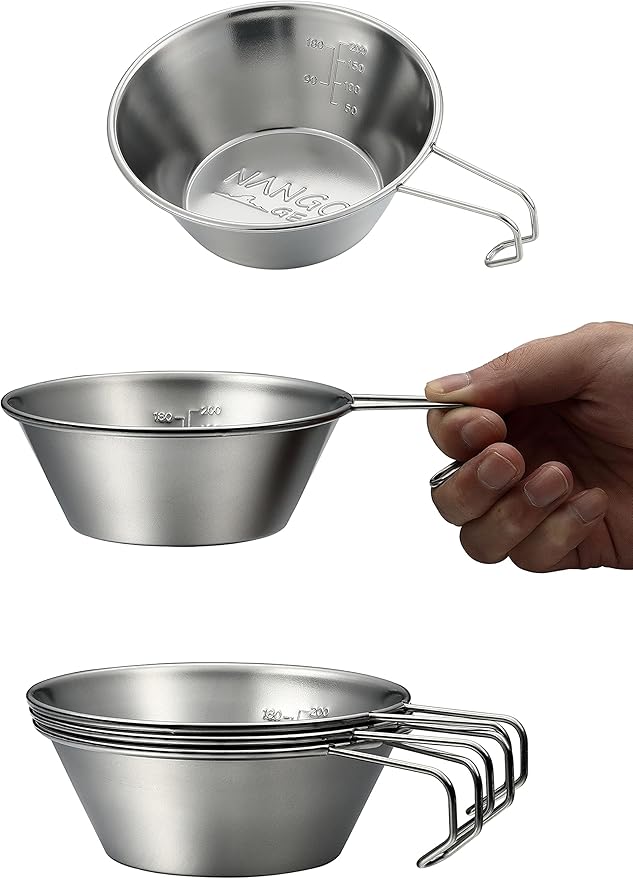 NANGOGEARNANGOGEAR Camping Sierra Cup 310ml 4pcs Set Food Grade Stainless Steel Dishwasher Safe