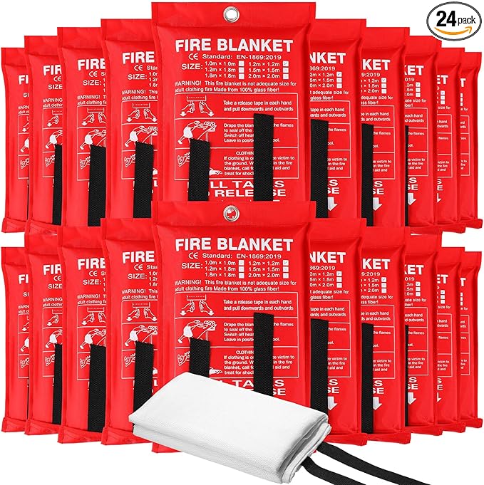 Jerify 24 Pack Fire Blanket for Home Emergency - 47 x 47 Inch Kitchen Fire Suppression, Fiberglass