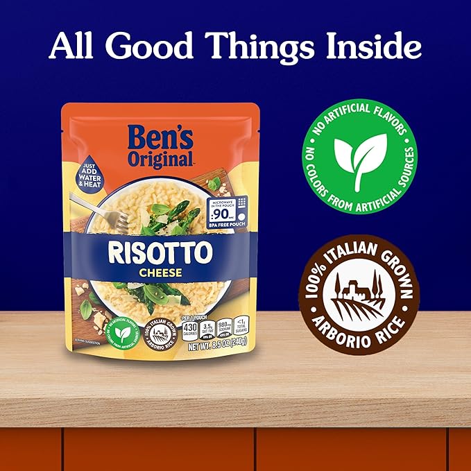 BEN'S ORIGINAL Risotto Cheese Flavored Rice, Easy Dinner Side, 8.5 oz Pouch (Pack of 12)