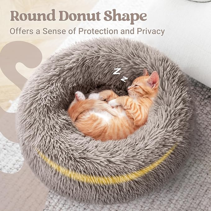 rabbitgoo Cat Beds for Indoor, 20 inches Machine Washable, Fluffy Round Pet Bed Non-Slip, Calming