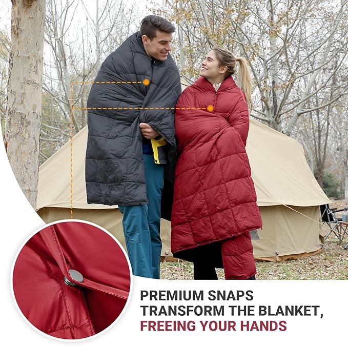 KingCamp Ultralight Camping Blanket, Packable Down Alternative Puffy Wearable Blankets Weatherproof