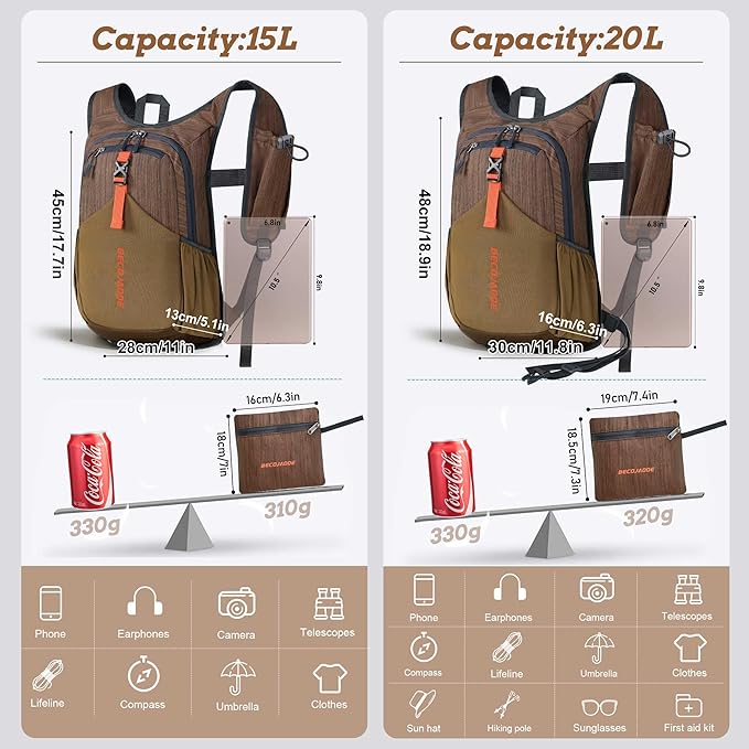 15L Small Hiking Backpack for Men Women Foldable Packable Back Pack Ultralight Hiking Daypack for