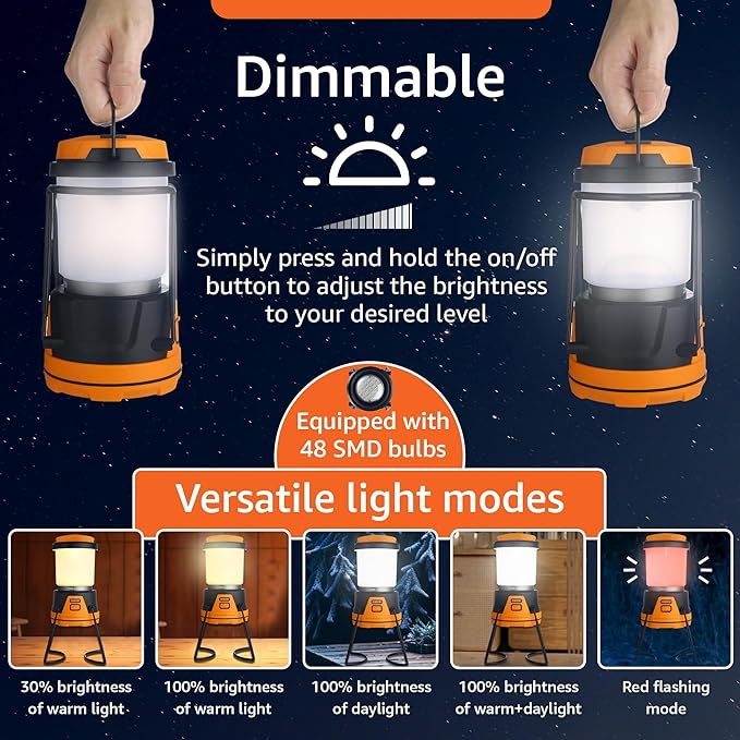 Rechargeable LED Camping Lantern - Power Outages, Hurricanes, Emergency, Hiking, Outdoor - Bright