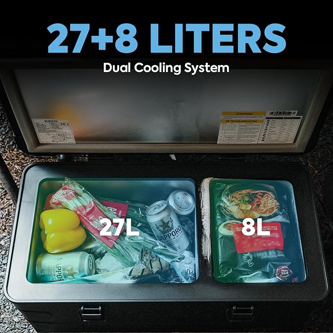 ICECO APL35 Portable Fridge Freezer with DC Cable, 37 Quart Car Refrigerator, Dual Zone Light Duty