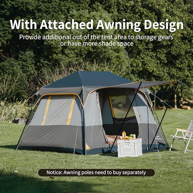 Naturehike Cape 4/6/8 Person Camping Tent, 60S Easy Setup Instant Tent Pop up Tent, Waterproof
