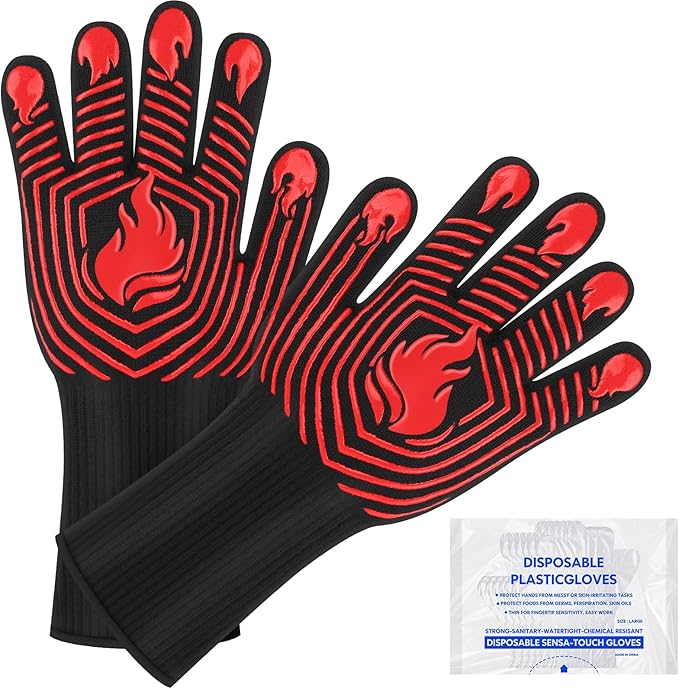 BBQ Gloves, 1472°F Heat Resistant Gloves Fireproof Mitts，Grilling Gloves Silicone Non-Slip Washable