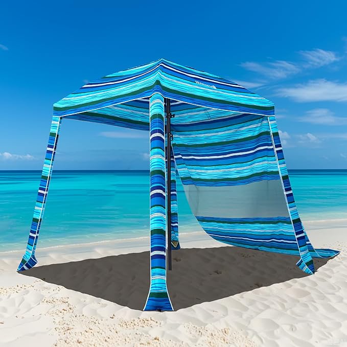 HOMEDEMO Beach Canopy UPF 50+, 6'×6', Easy Set up and Take Down Tent with Sand Pockets, Side Wall