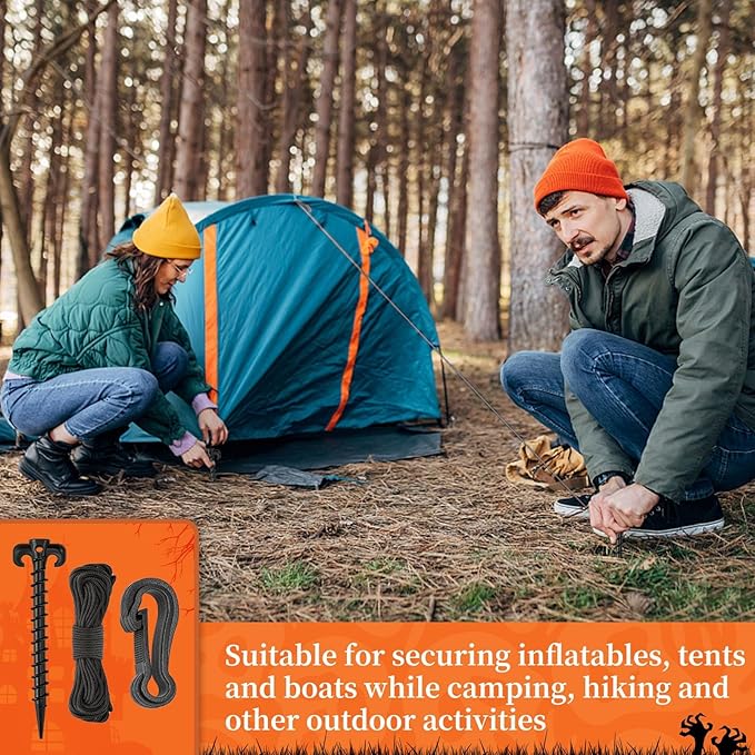 AUGSUN 54 Pieces Plastic Inflatable Stakes Set, Include Tent Stakes, Tethers Ropes and Hooks Heavy