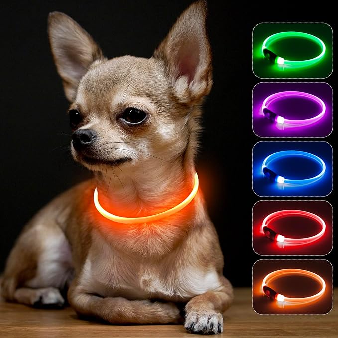 BSEEN Light Up Dog Collar - Rainproof LED Dog Collar Rechargeable - TPU Cuttable Glowing Pet Collar
