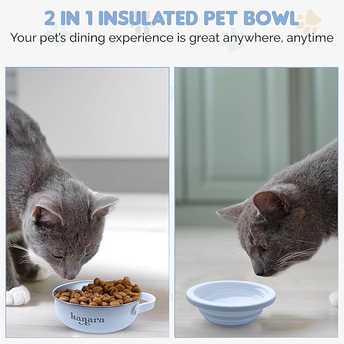 HANARA 2-in-1 Insulated Dog Bowl with Collapsible Lid & Handle ??Stainless Steel, Non-Slip Rubber