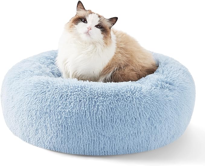 Bedsure Calming Cat Beds for Indoor Cats - Small Washable Round Cat Bed, Anti-Slip Fluffy Plush