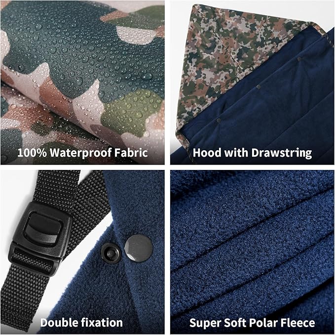 Waterproof Stadium Blanket, Soft Warm Fleece Camping Blanket Wearable Camping Blanket for Outdoor