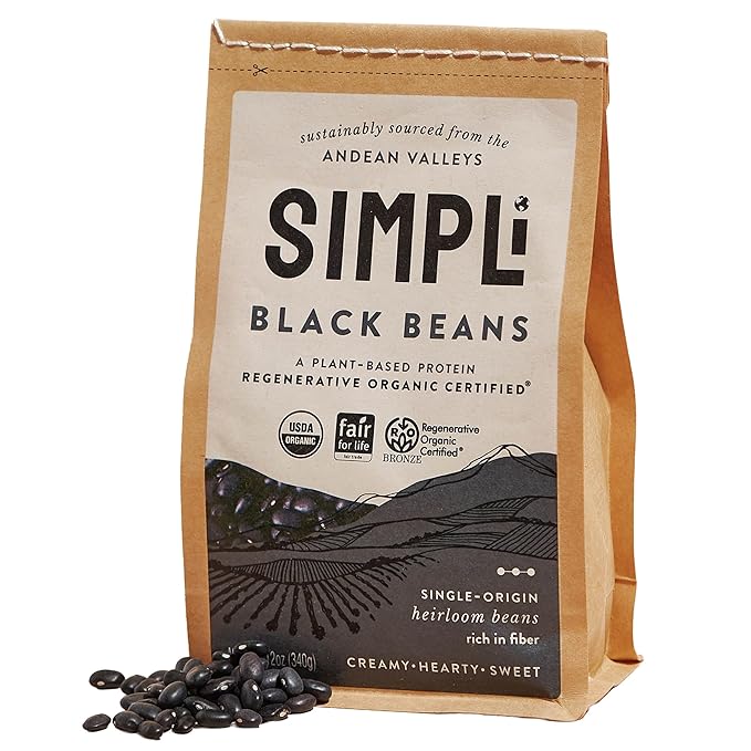SIMPLi Regenerative Organic Certified Black Beans, Creamy and Rich Flavor, Immune-Boosting Vitamin