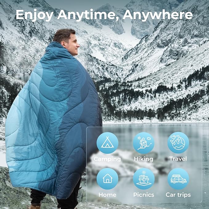 KingCamp Ultralight Camping Blanket, Packable Down Alternative Puffy Printed Wearable Blanket with