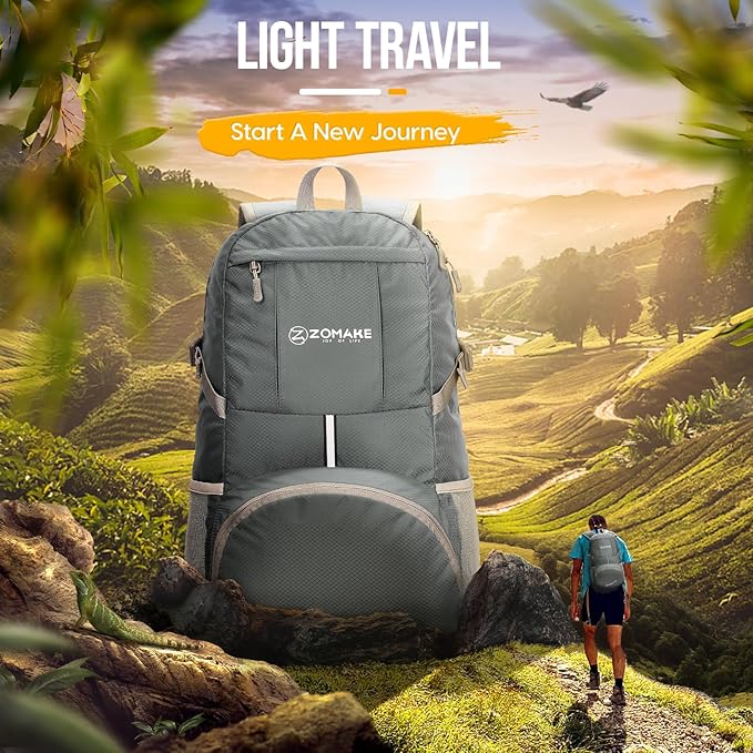 ZOMAKE Lightweight Packable Backpack 35L, Light Foldable Backpacks Water Resistant Collapsible