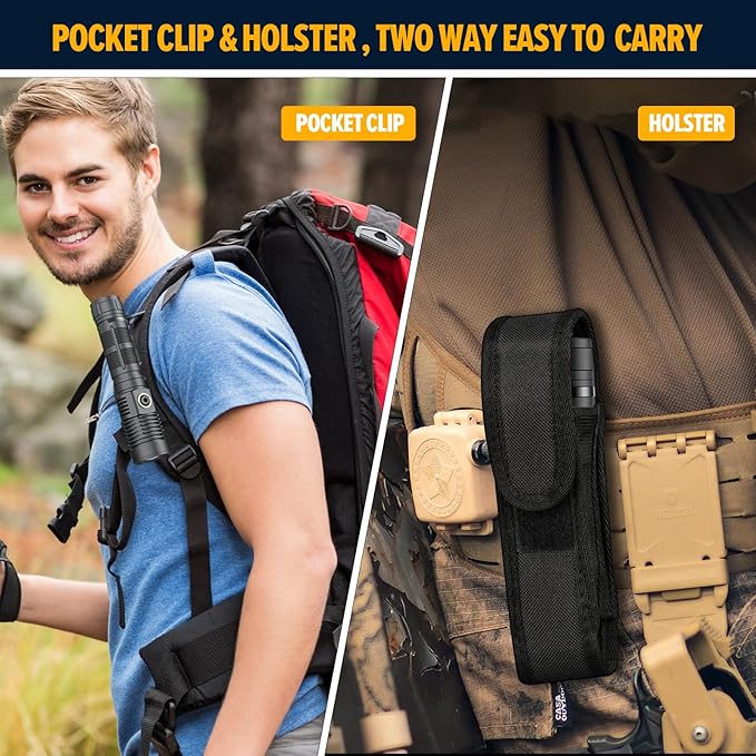 Rechargeable Magnetic Flashlight High Lumens - 1500 Meters Long Beam Super Bright LED Tactical